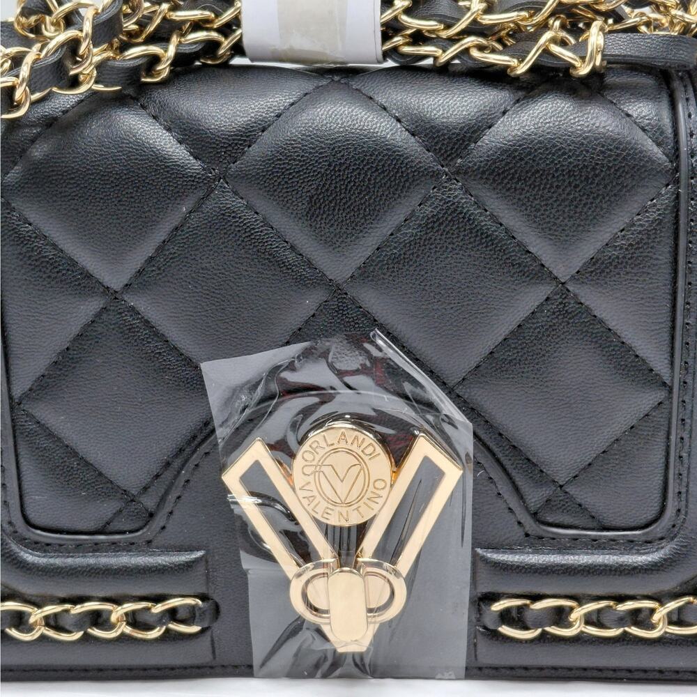 Valentino Orlandi Designer Black Diamond Quilted Crossbody Small Shoulder Bag - Picture 4 of 15